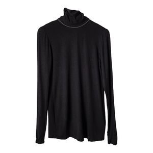 LAFAYETTE 148 Dresden Turtleneck in black faux micro‎ necklace detailing NEW S